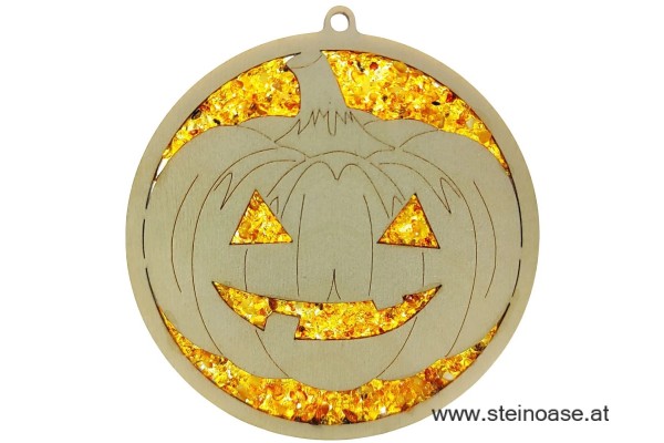 Fensterbild Suncatcher Bernstein - HALLOWEEN Kürbis Ø 11cm